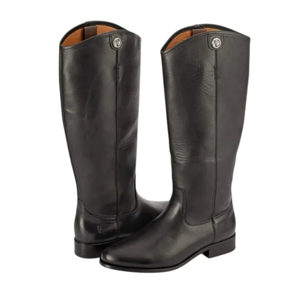 Frye Melissa Button Black Tall Leather Riding Boots Size 9 - Picture 1 of 16